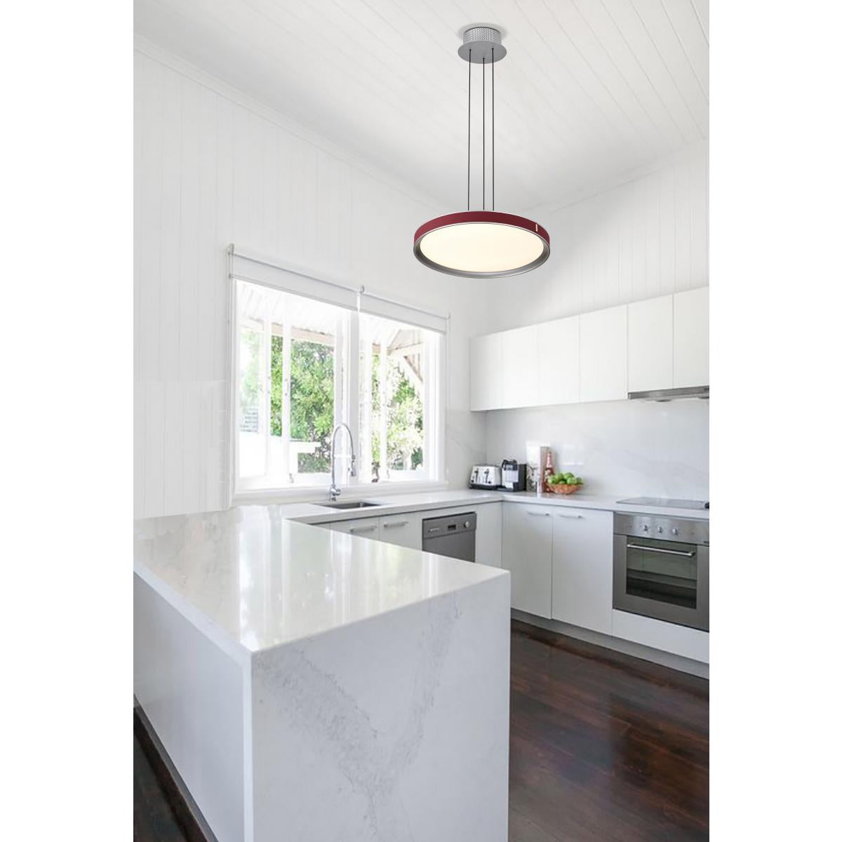 Bandon 20" LED Pendant Light, Gray with Red Wrap, Acrylic Lens - Bees Lighting