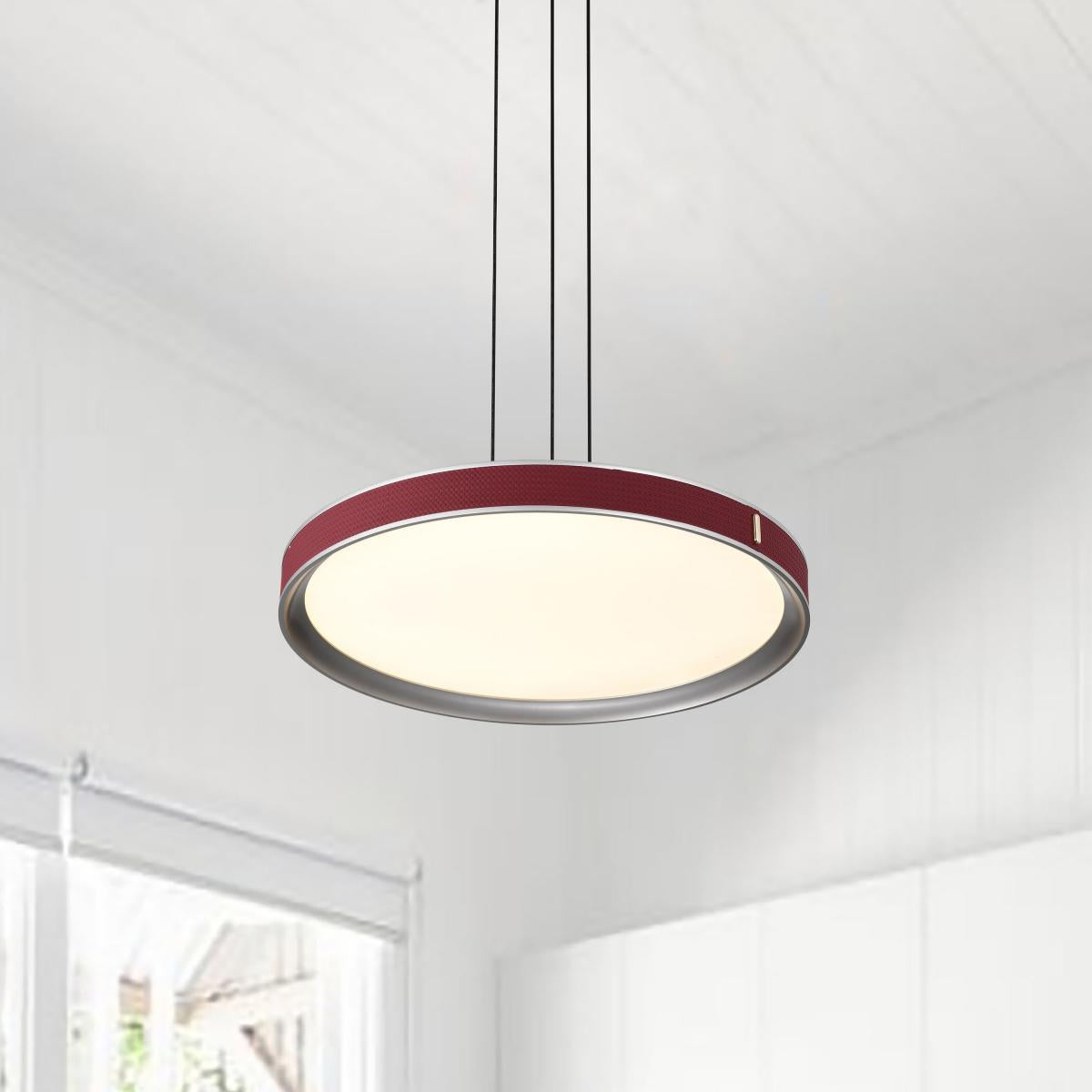 Bandon 20" LED Pendant Light, Gray with Red Wrap, Acrylic Lens - Bees Lighting