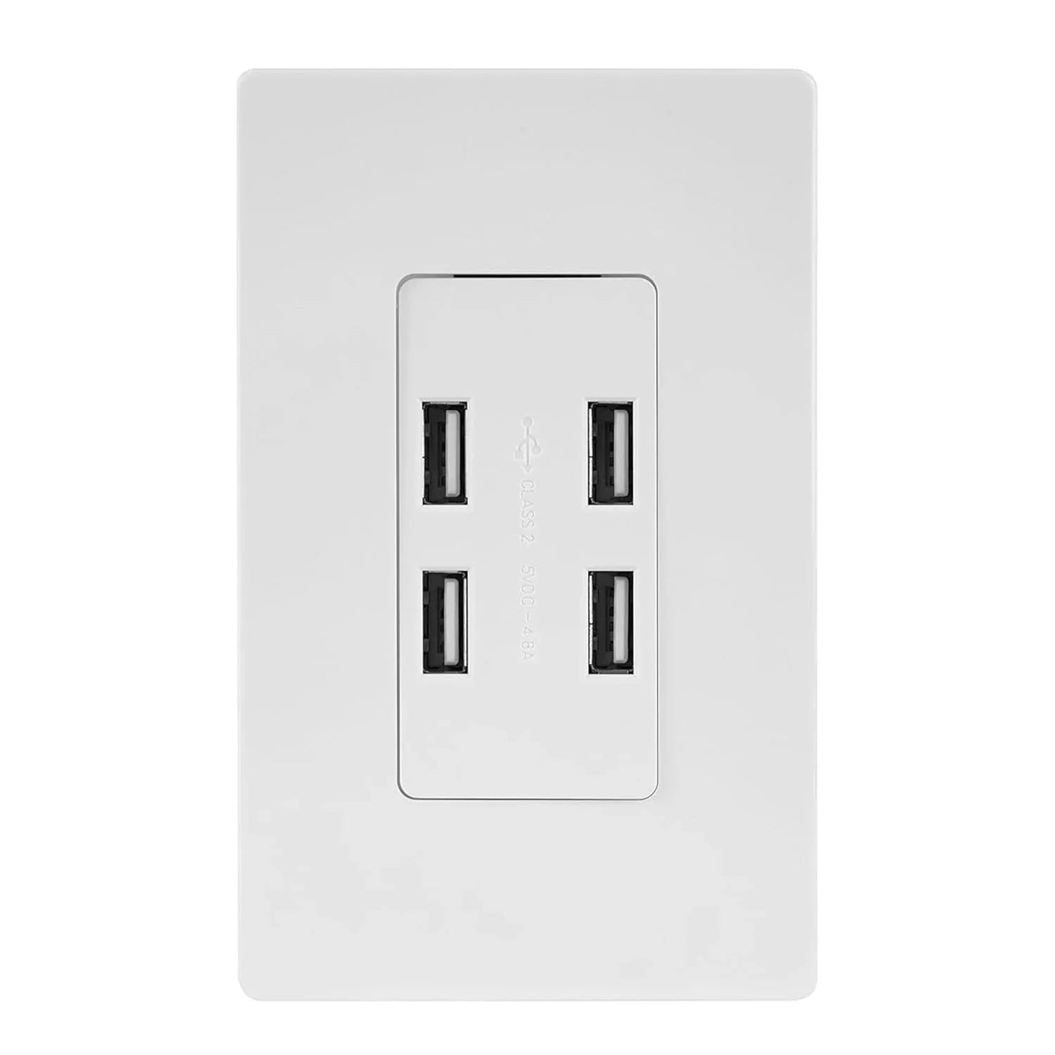 4.8 Amp Ultra High Speed 4-Port USB Wall Outlet, White - Bees Lighting