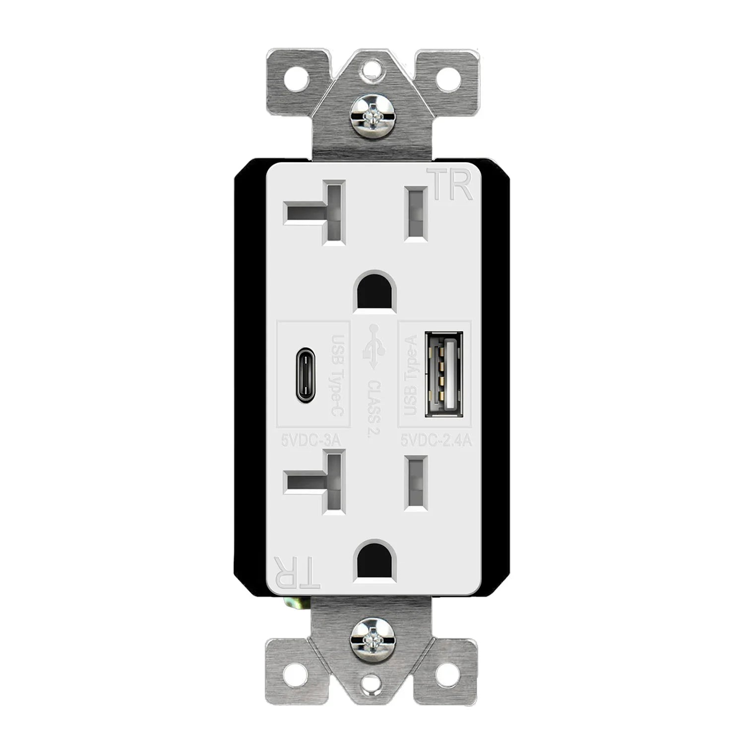20 Amp Tamper-Resistant Duplex Receptacle with 5.8A USB-A/C Outlet w/Interchangeable Cover - Bees Lighting