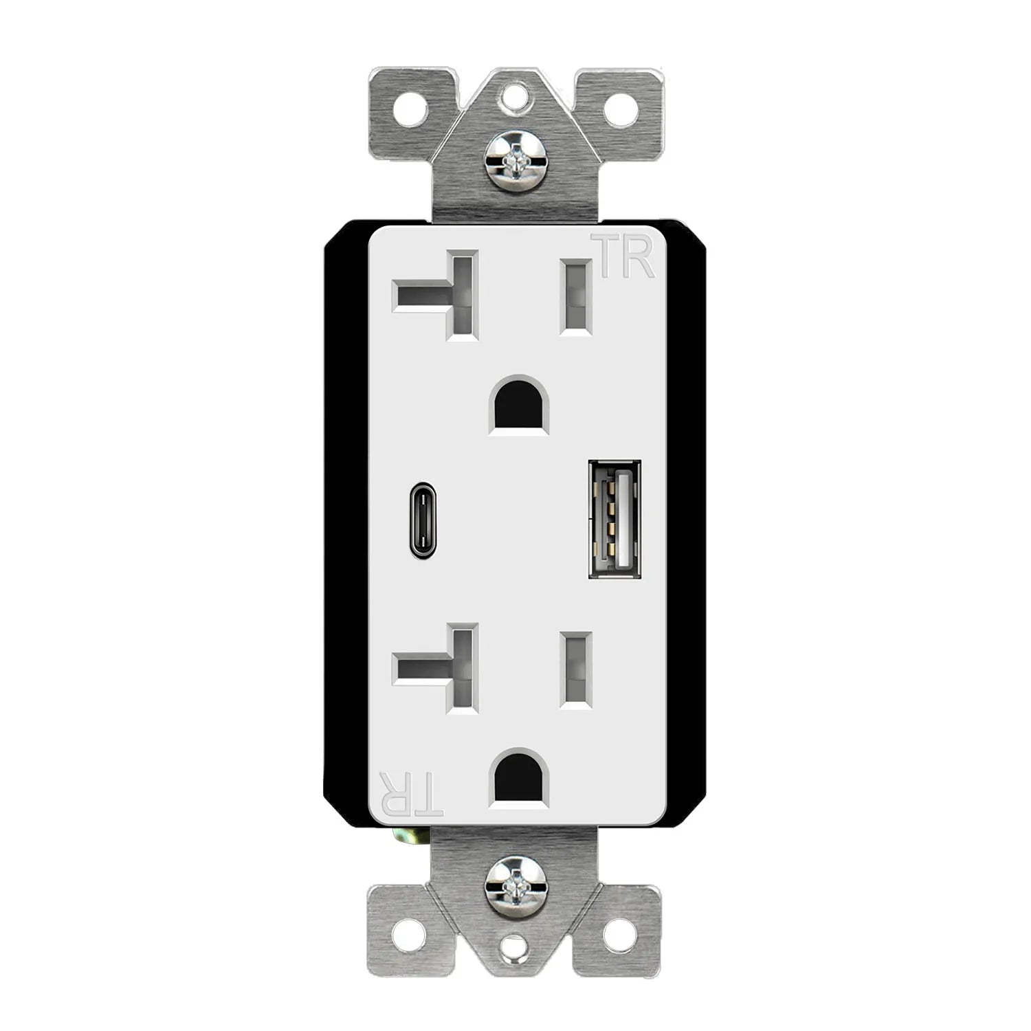 20 Amp Tamper-Resistant Duplex Receptacle with 3.6A USB-C/A Outlet, White - Bees Lighting