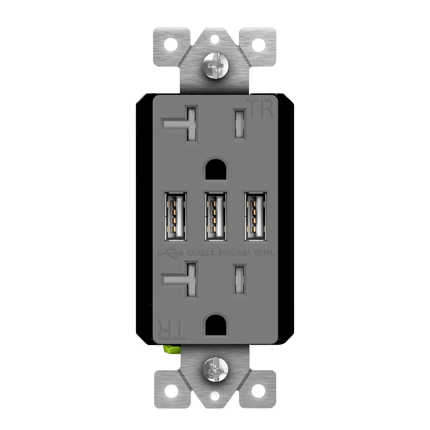 20 Amp Duplex Outlet with Triple 5.8A USB-A Outlet Tamper-Resistant, Gray - Bees Lighting
