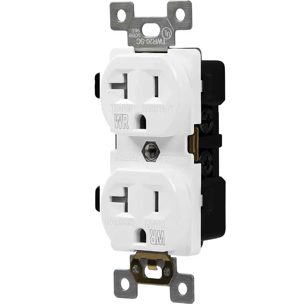 Commercial Grade 20 Amp Tamper and Weather-Resistant Duplex Outlet, White - Bees Lighting