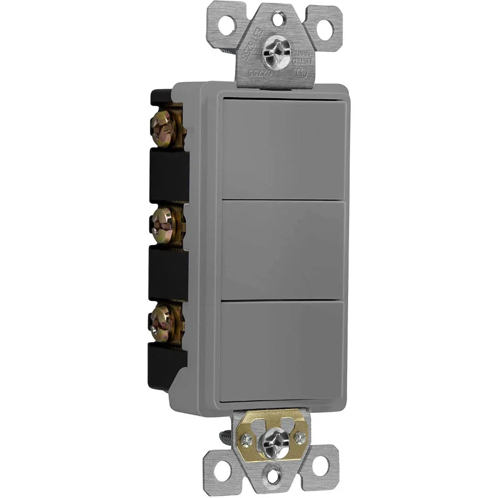 Triple Rocker Light Switch, Single Pole, Gray - Bees Lighting