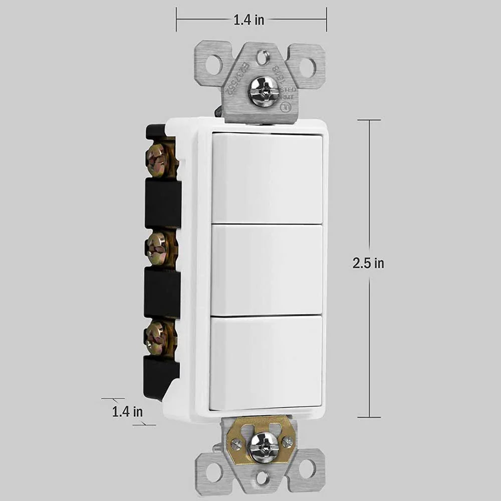 Triple Rocker Light Switch, Single Pole, Ivory - Bees Lighting