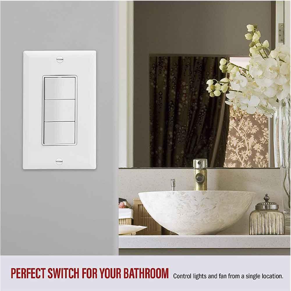 Triple Rocker Light Switch, Single Pole, Light Almond - Bees Lighting