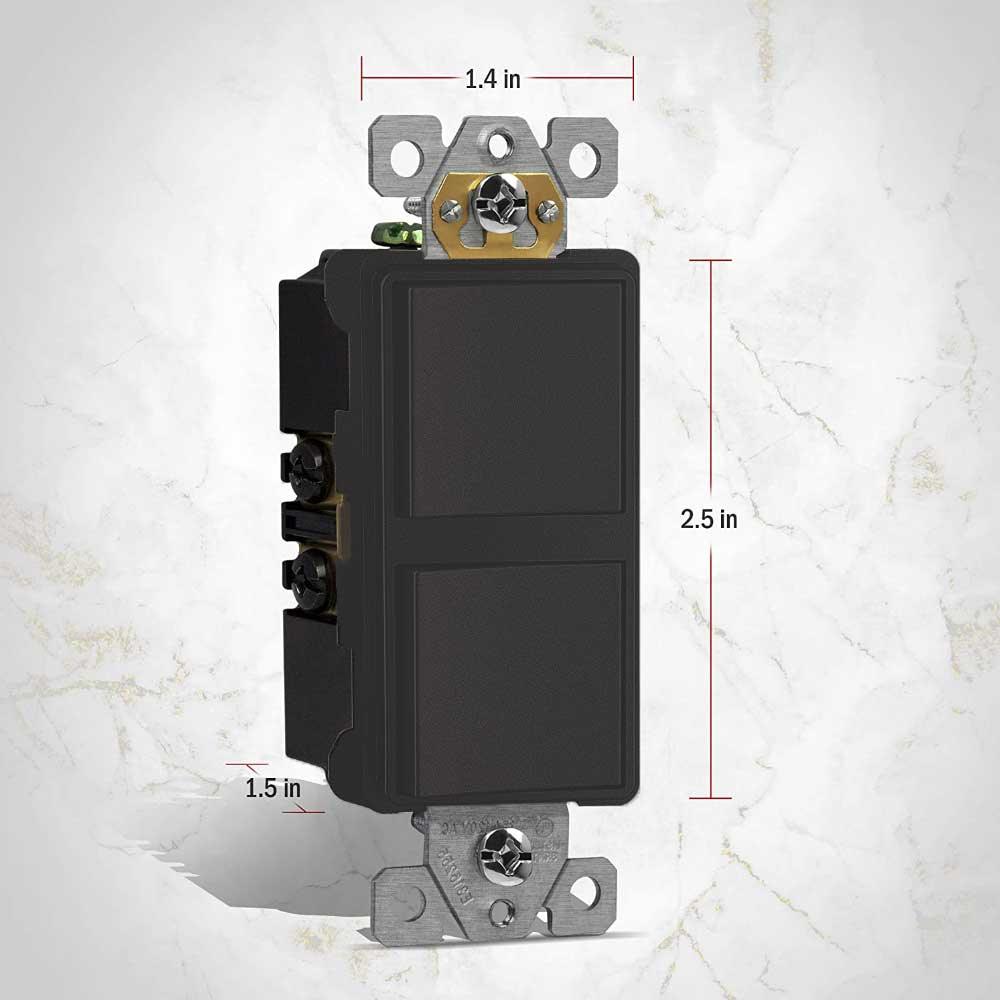Single Pole Double Rocker Light Switch, Black - Bees Lighting