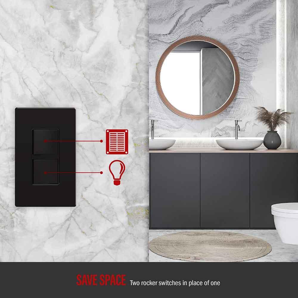 Single Pole Double Rocker Light Switch, Black - Bees Lighting