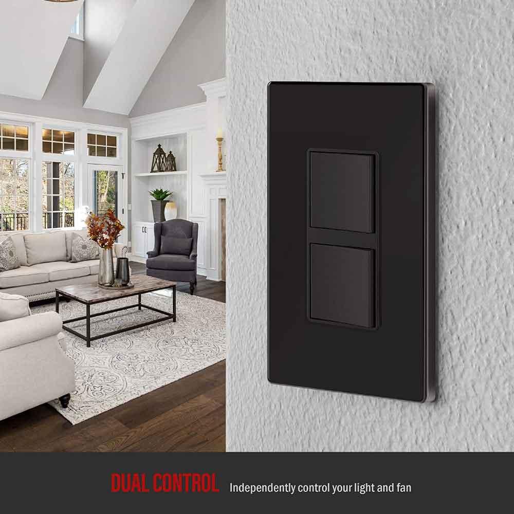 Single Pole Double Rocker Light Switch, Black - Bees Lighting