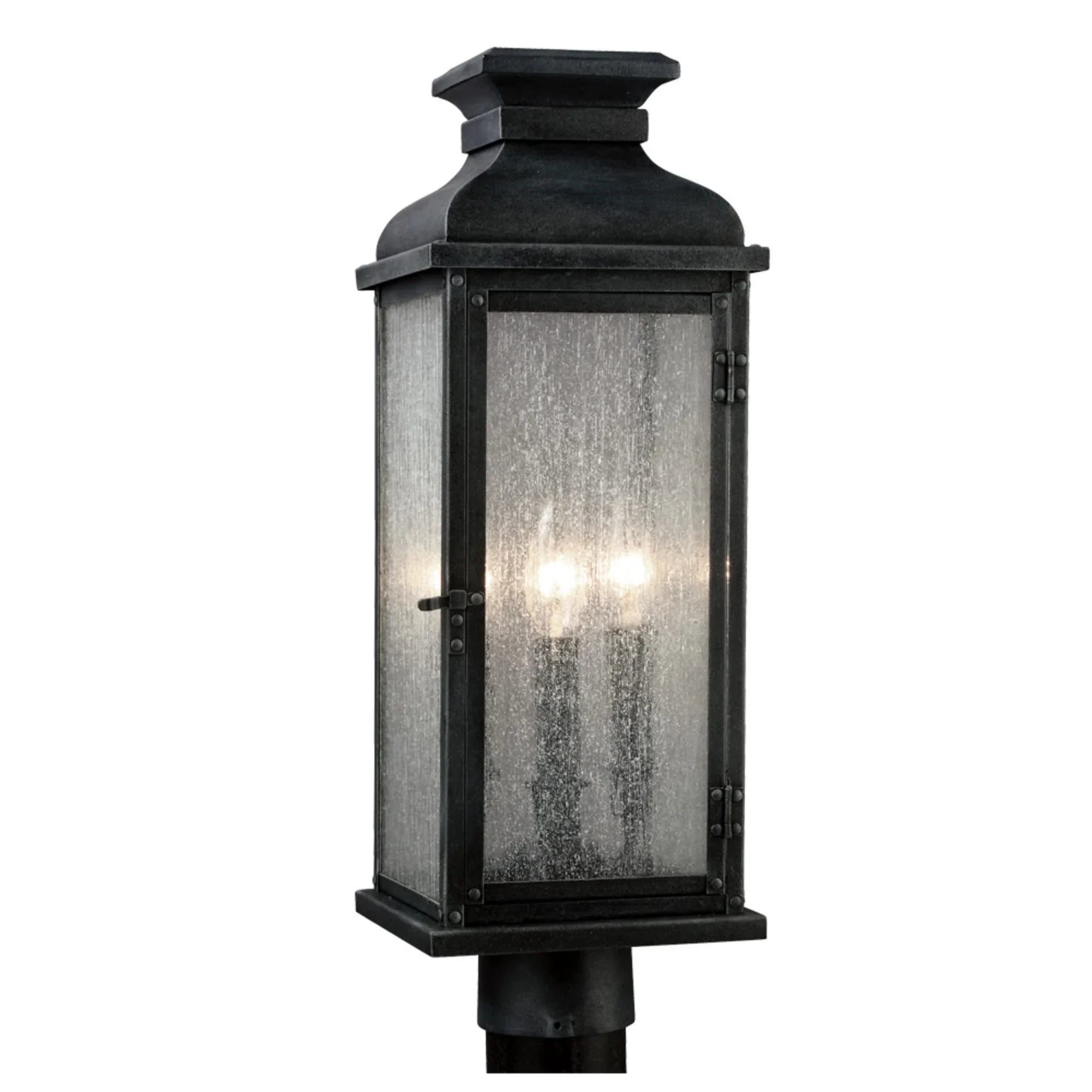 Pediment 20" Post Lantern, Dark Weathered Zinc Finish - Bees Lighting