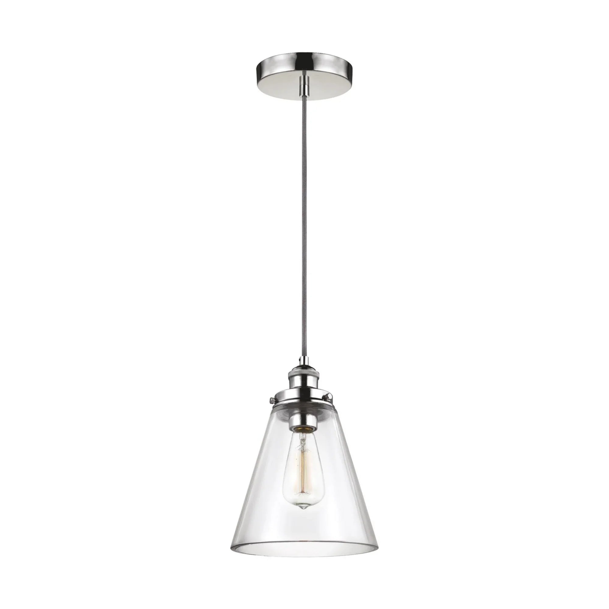 Baskin 9" Cone Pendant, Polished Nickel Finish - Bees Lighting