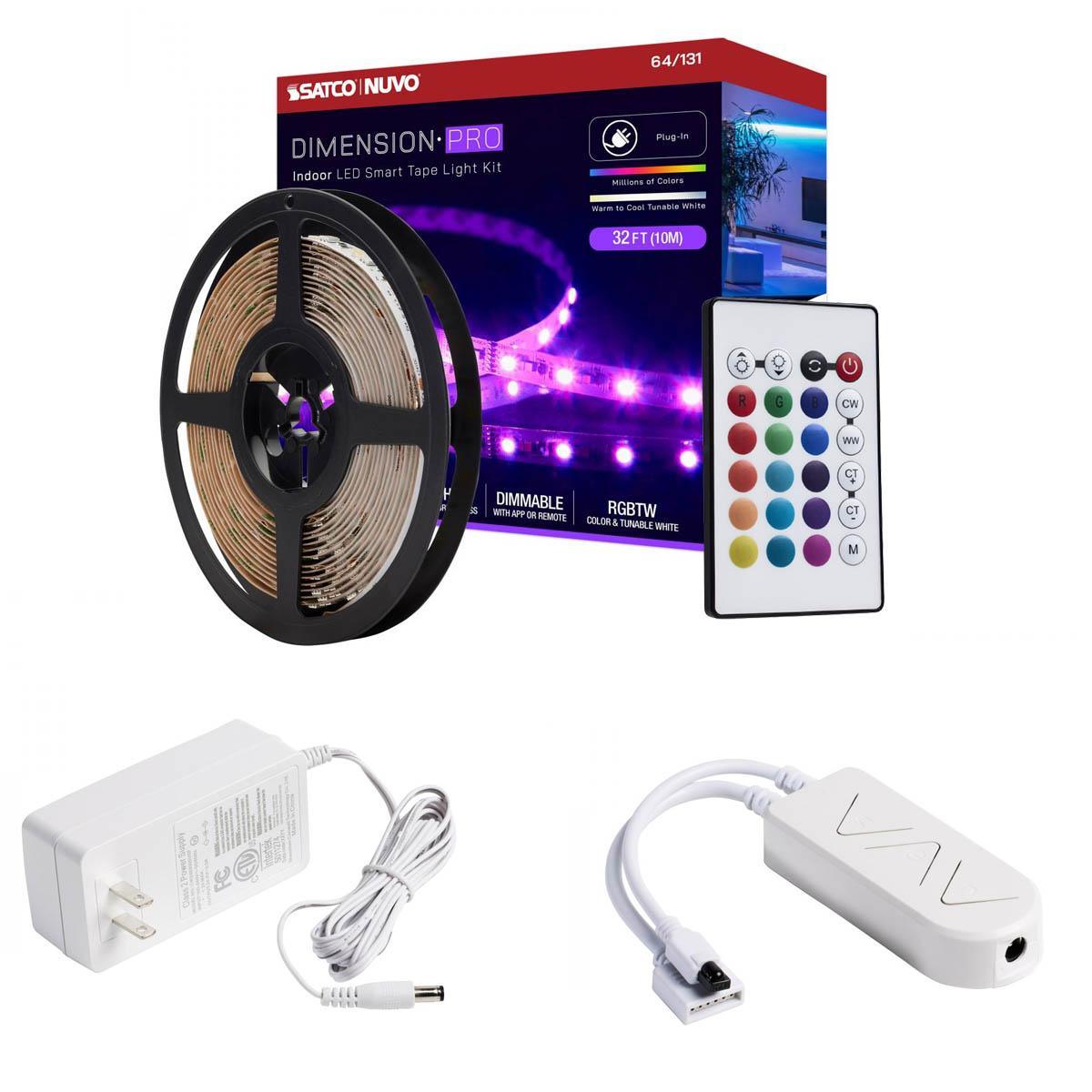 Dimension Pro LED Smart Tape Light Kit with Remote, 32ft Reel, Color Changing RGB and Tunable White, 24V, Plug Connection - Bees Lighting