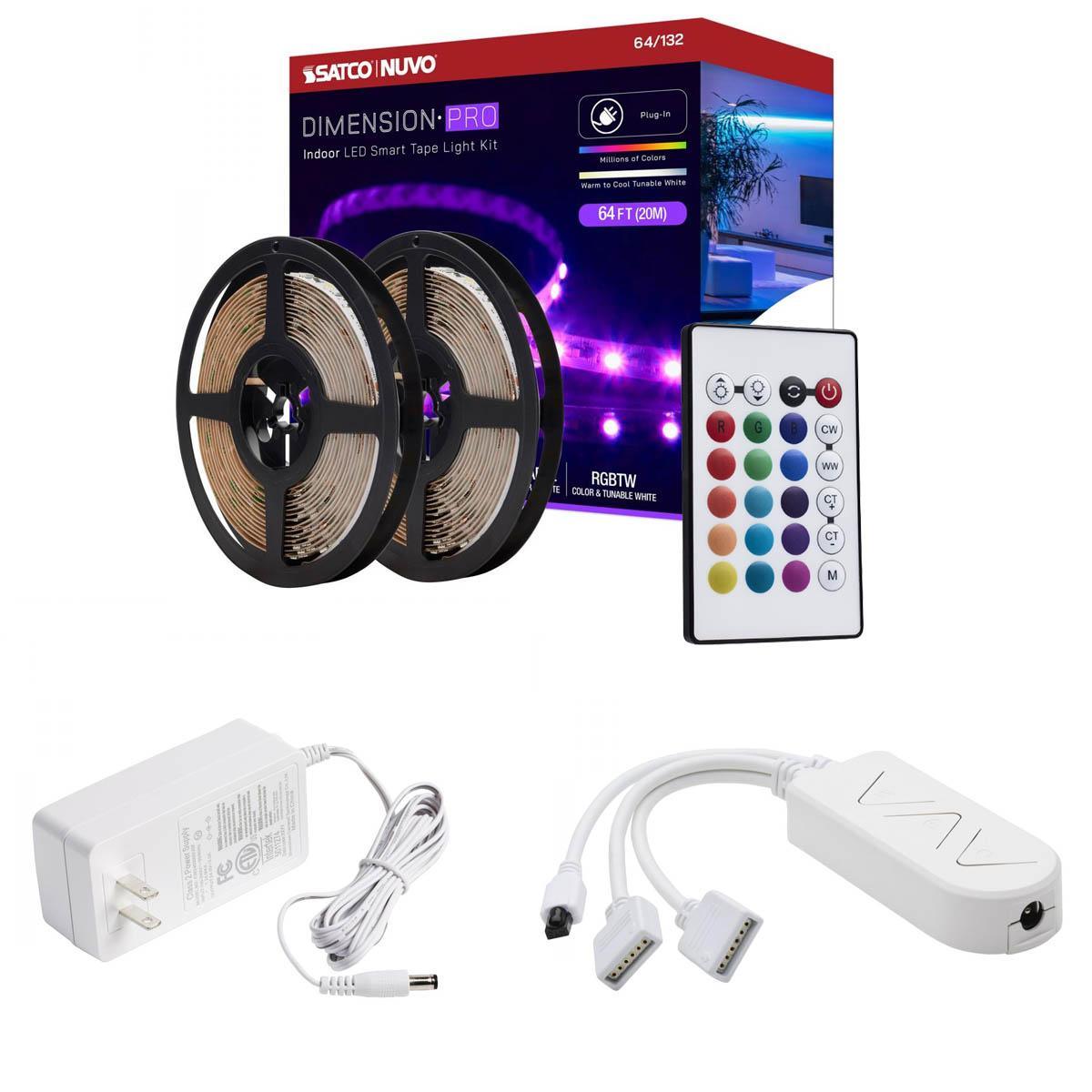 Dimension Pro LED Smart Tape Light Kit with Remote, 65ft Reel, Color Changing RGB and Tunable White, 24V, Plug Connection - Bees Lighting