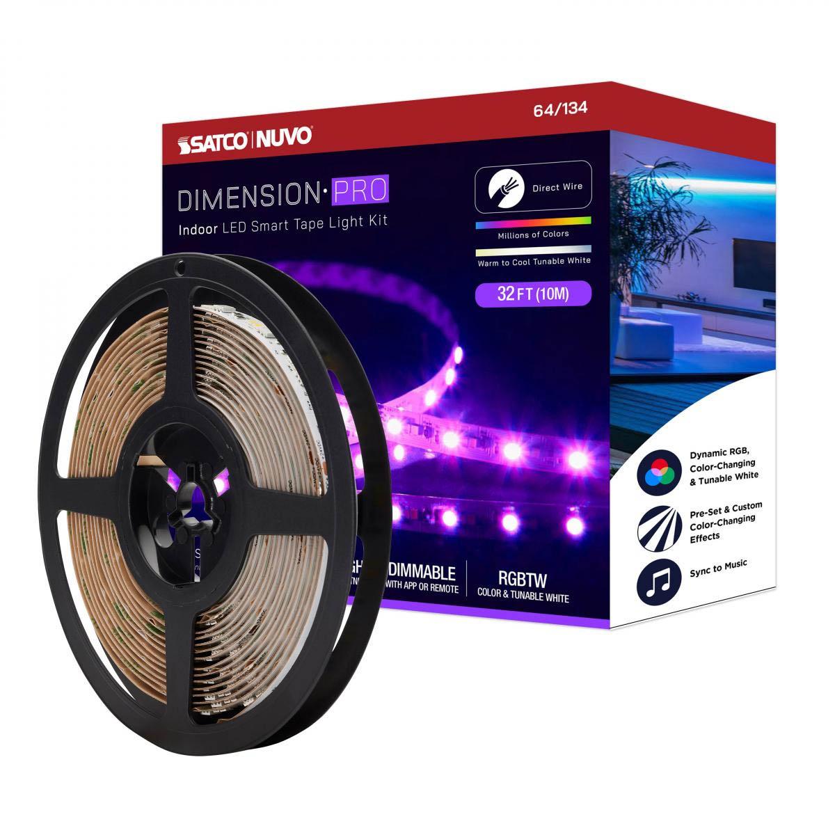 Dimension Pro LED Smart Tape Light Kit with Remote, 32ft Reel, Color Changing RGB and Tunable White, 24V, J-Box Connection - Bees Lighting