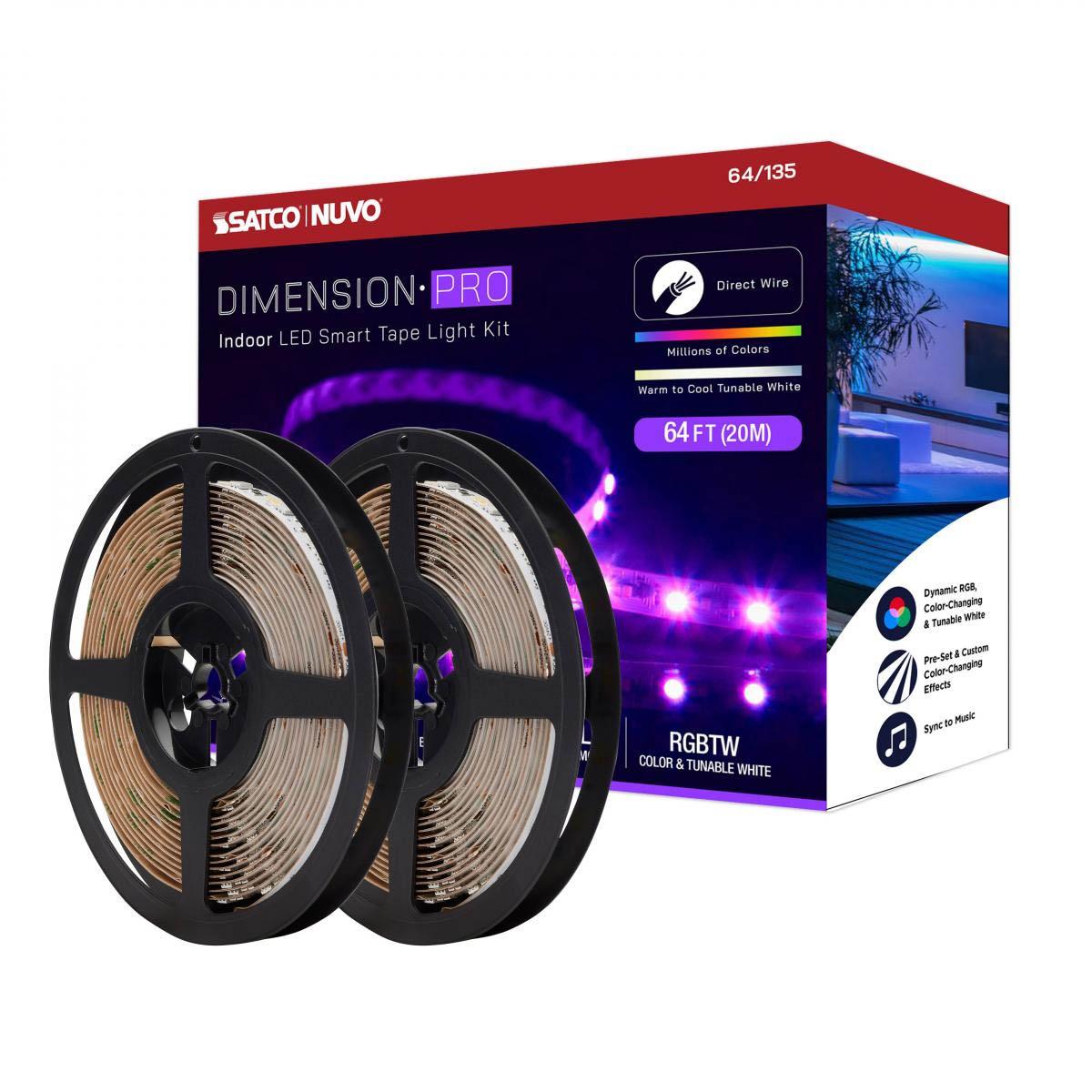 Dimension Pro LED Smart Tape Light Kit with Remote, 65ft Reel, Color Changing RGB and Tunable White, 24V, J-Box Connection - Bees Lighting
