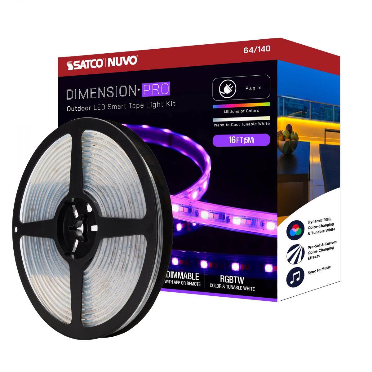Dimension Pro Outdoor Smart LED Tape Light Kit with Remote, 16ft Reel, Color Changing RGB and Tunable White, 24V, Plug Connection - Bees Lighting