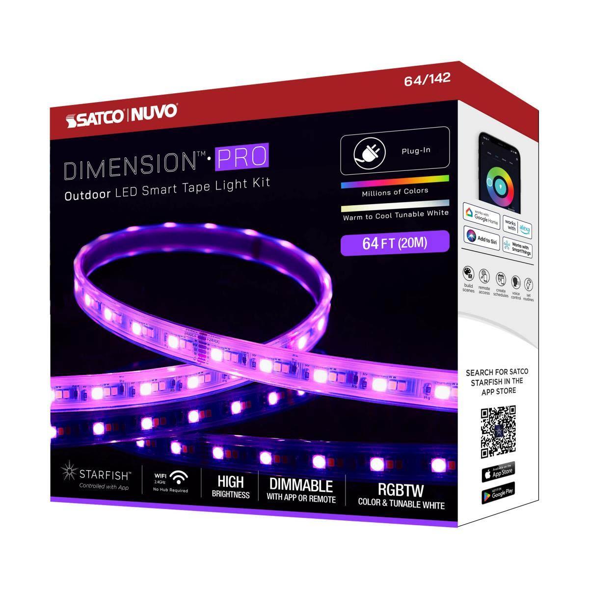 Dimension Pro Outdoor Smart LED Tape Light Kit with Remote, 65ft Reel, Color Changing RGB and Tunable White, 24V, Plug Connection - Bees Lighting