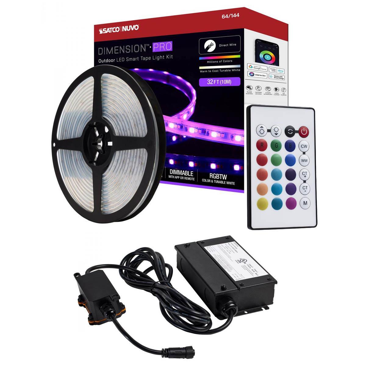 Dimension Pro Outdoor Smart LED Tape Light Kit with Remote, 32ft Reel, Color Changing RGB and Tunable White, 24V, J-Box Connection - Bees Lighting