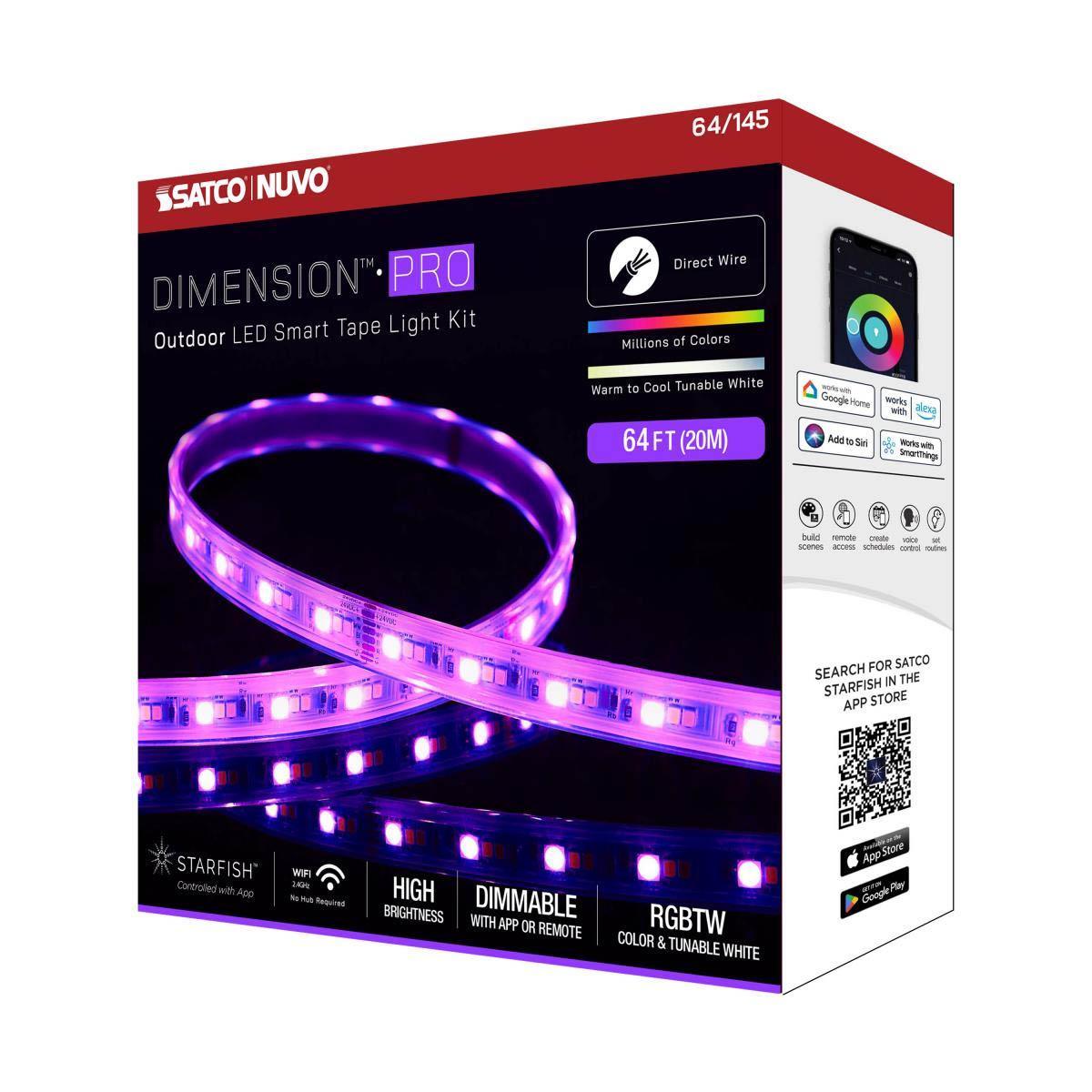 Dimension Pro Outdoor Smart LED Tape Light Kit with Remote, 65ft Reel, Color Changing RGB and Tunable White, 24V, J-Box Connection - Bees Lighting
