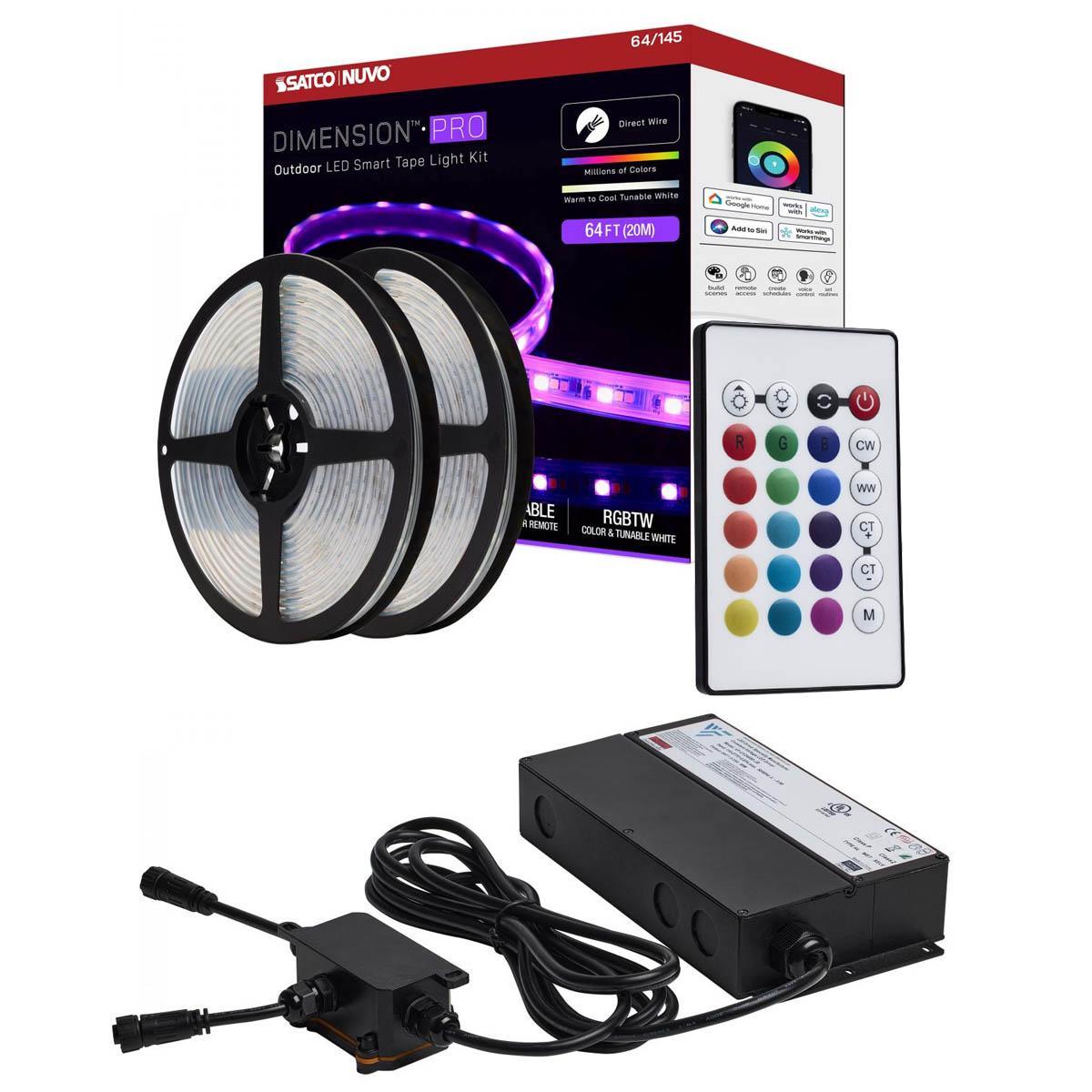 Dimension Pro Outdoor Smart LED Tape Light Kit with Remote, 65ft Reel, Color Changing RGB and Tunable White, 24V, J-Box Connection - Bees Lighting