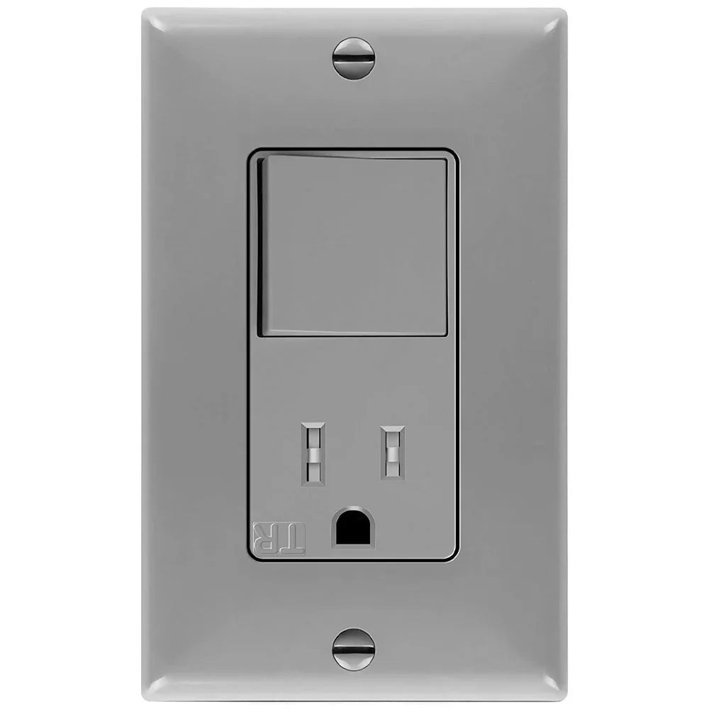 15 Amp Single Pole Light Switch and Tamper-Resistant Receptacle, Gray - Bees Lighting
