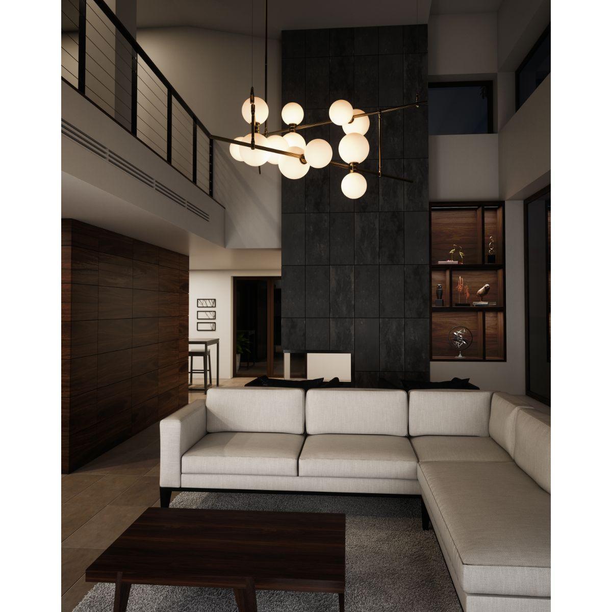ModernRail 48 in. 12 Lights LED Chandelier with Remote canopy Gold Finish Glass Orbs - Bees Lighting