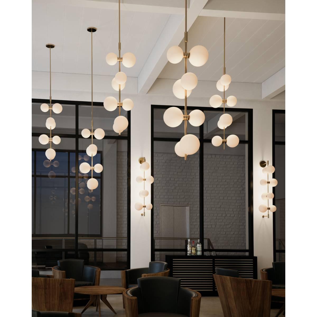 ModernRail 9 in. 8 Lights LED Pendant Light with Remote Conopy Brass Finish Glass Orbs - Bees Lighting