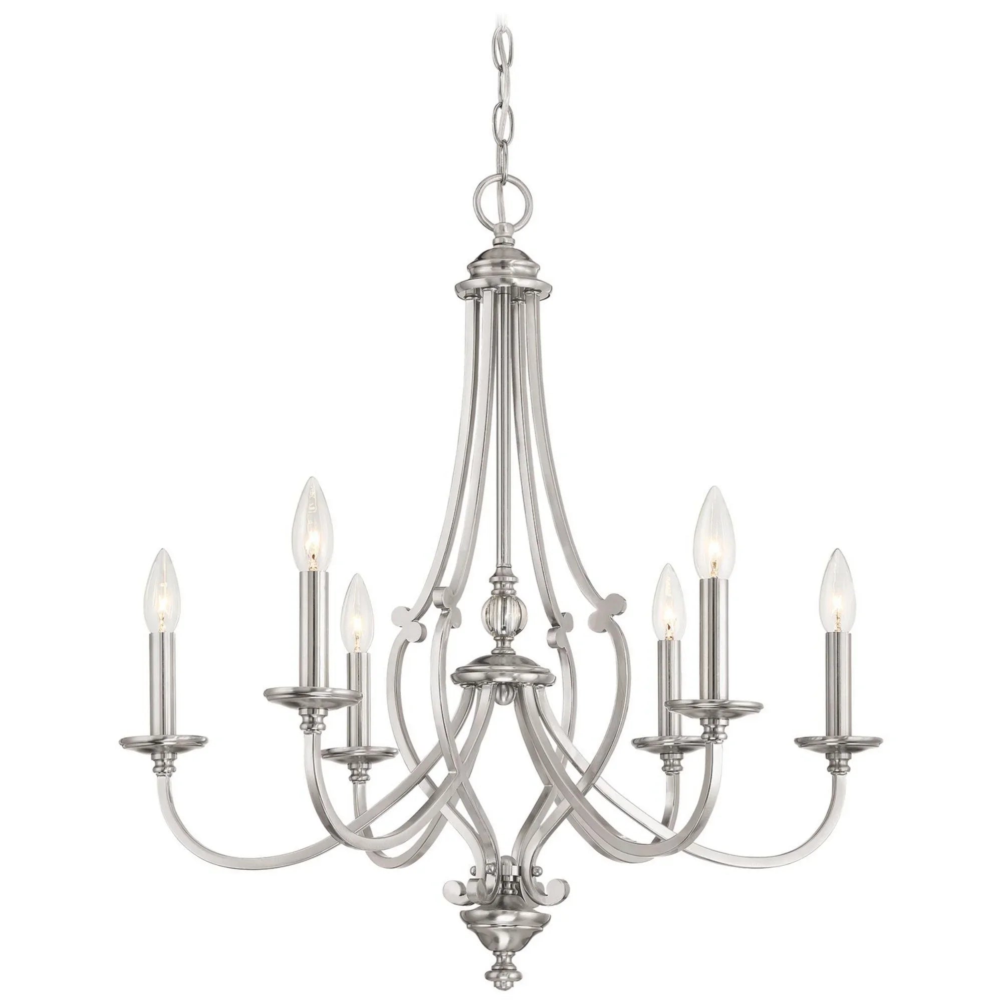 Savannah Row 26" 6-Light Chandelier, Brushed Nickel Finish - Bees Lighting