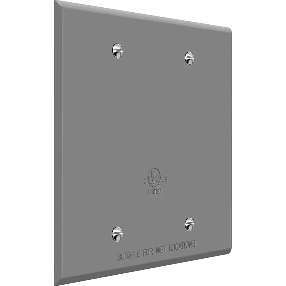 2-Gang Weatherproof Metallic Blank Wall Plate, Gray - Bees Lighting