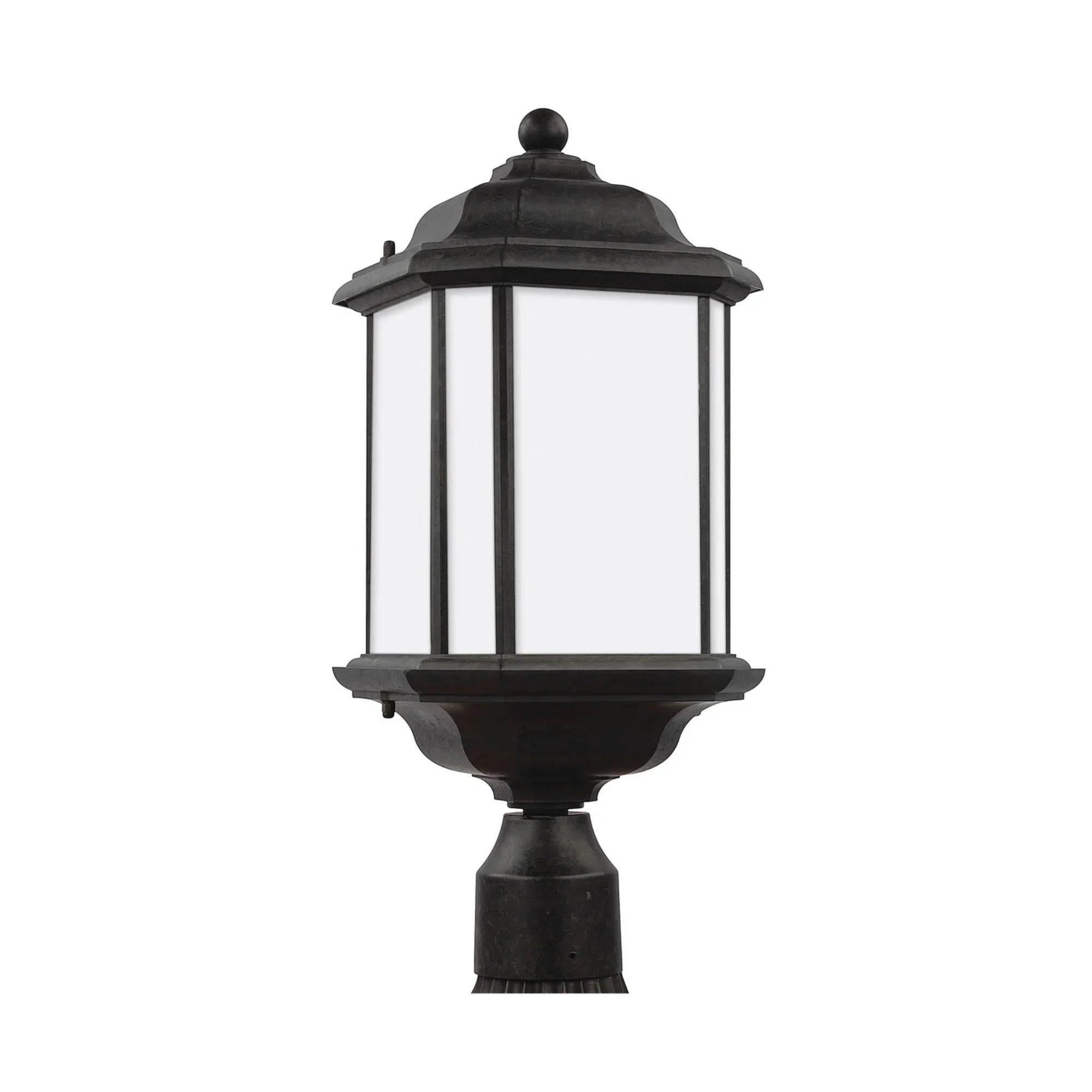 Kent 20" LED Outdoor Post Lantern, Oxford Bronze Finish with Satin Etched Glass - Bees Lighting