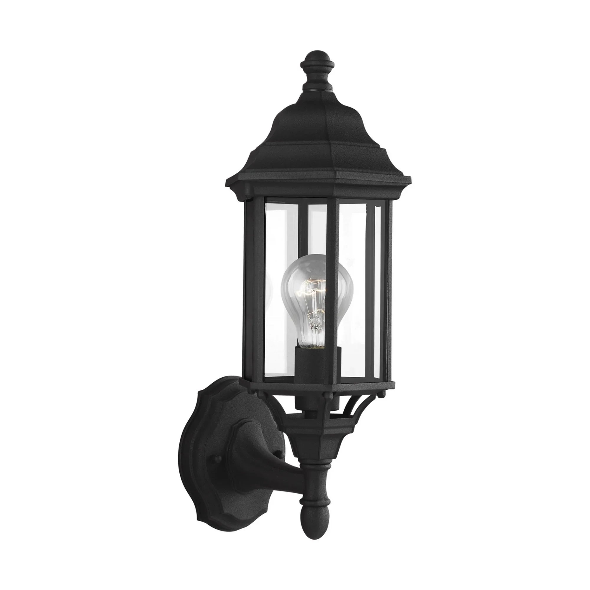 Sevier 16" Small Uplight Outdoor Wall Lantern, Black Finish with Clear Glass - Bees Lighting