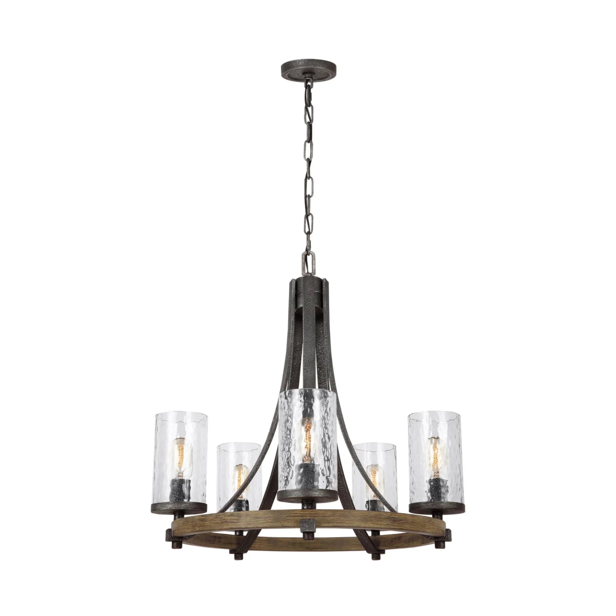 Angelo 25" 5-Light Small Chandelier, Slate Grey Metal & Wood Finish - Bees Lighting