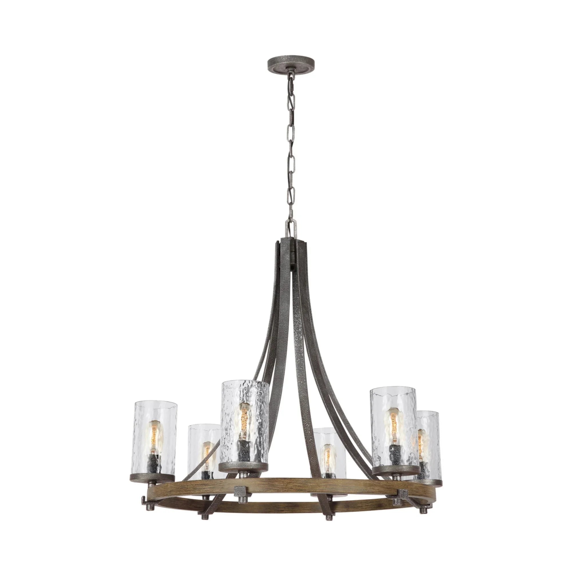 Angelo 31" 6-Light Medium Chandelier, Slate Grey Metal & Wood Finish - Bees Lighting