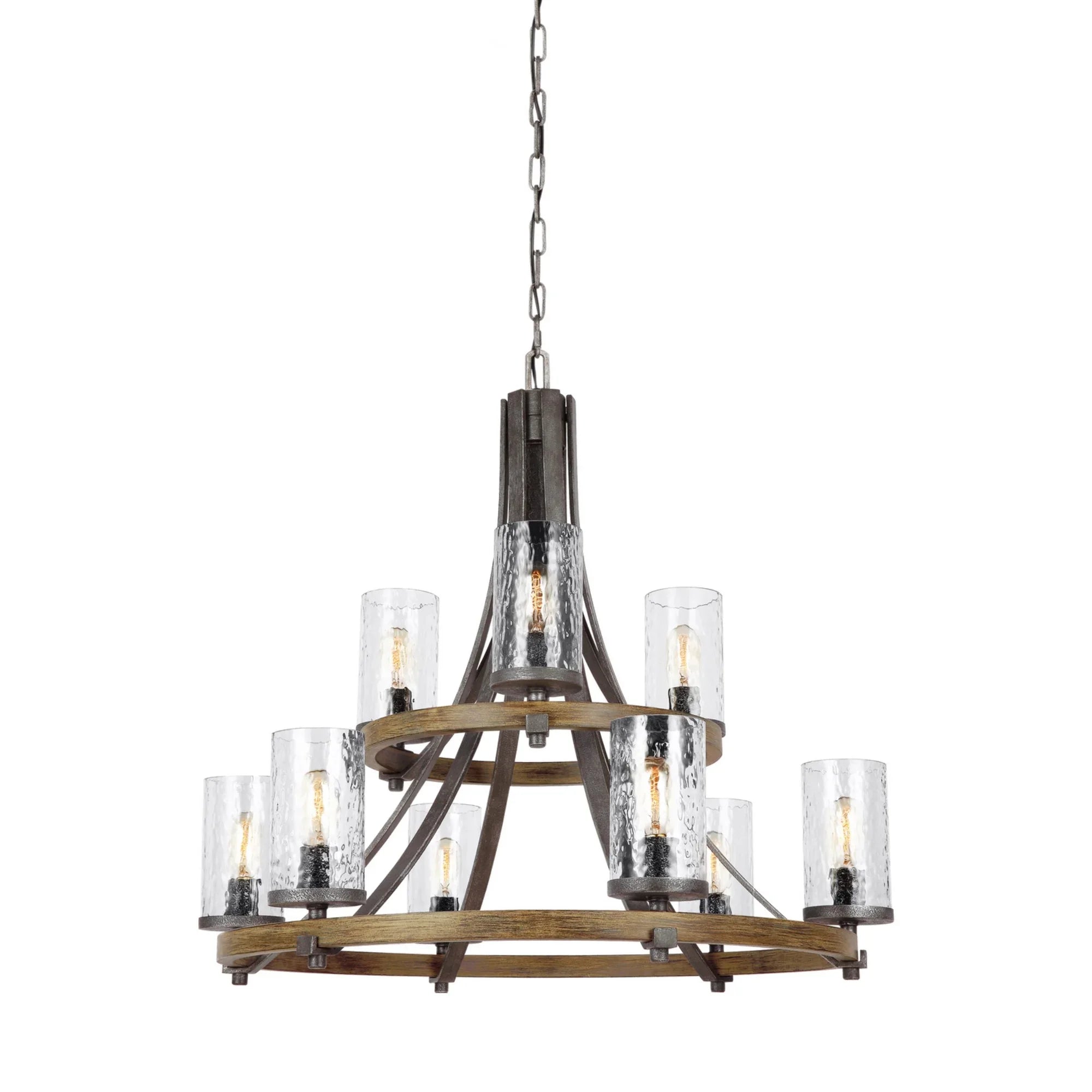 Angelo 33" 9-Light 2-Tier Chandelier, Slate Grey Metal & Wood Finish - Bees Lighting