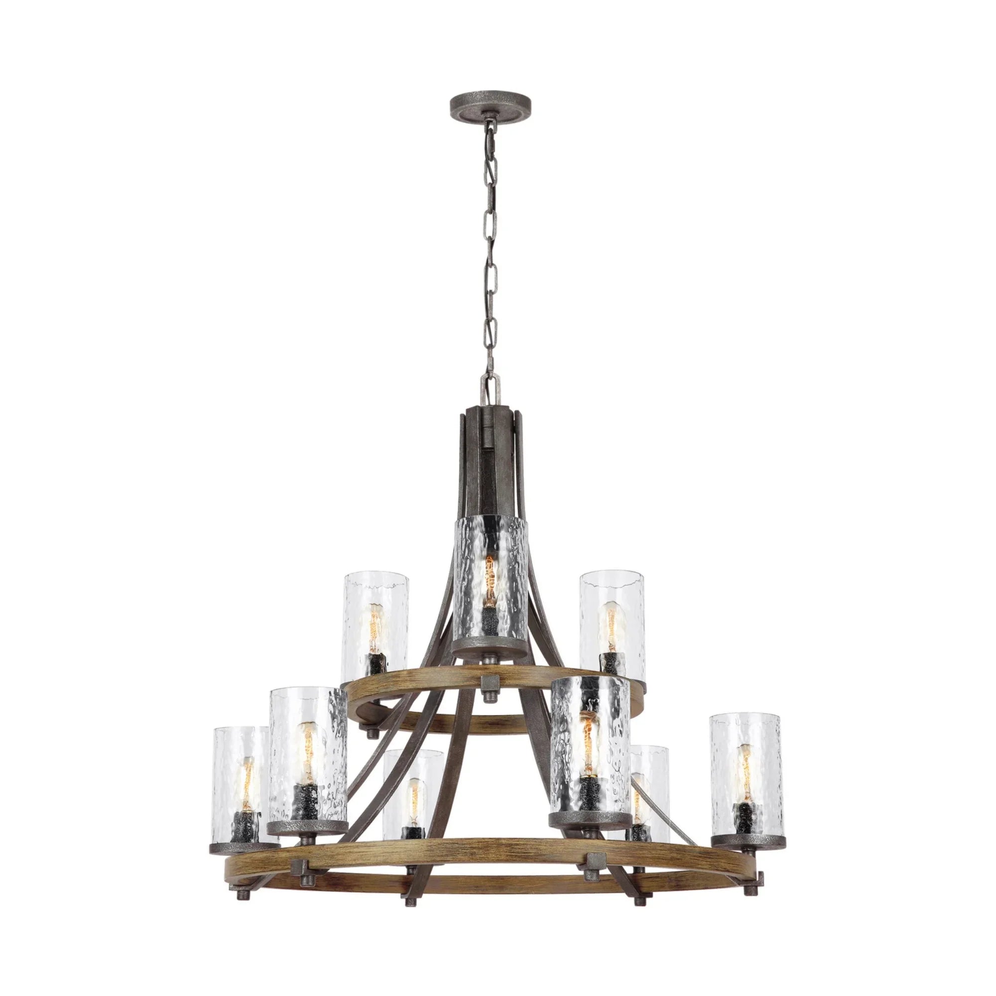 Angelo 33" 9-Light 2-Tier Chandelier, Slate Grey Metal & Wood Finish - Bees Lighting