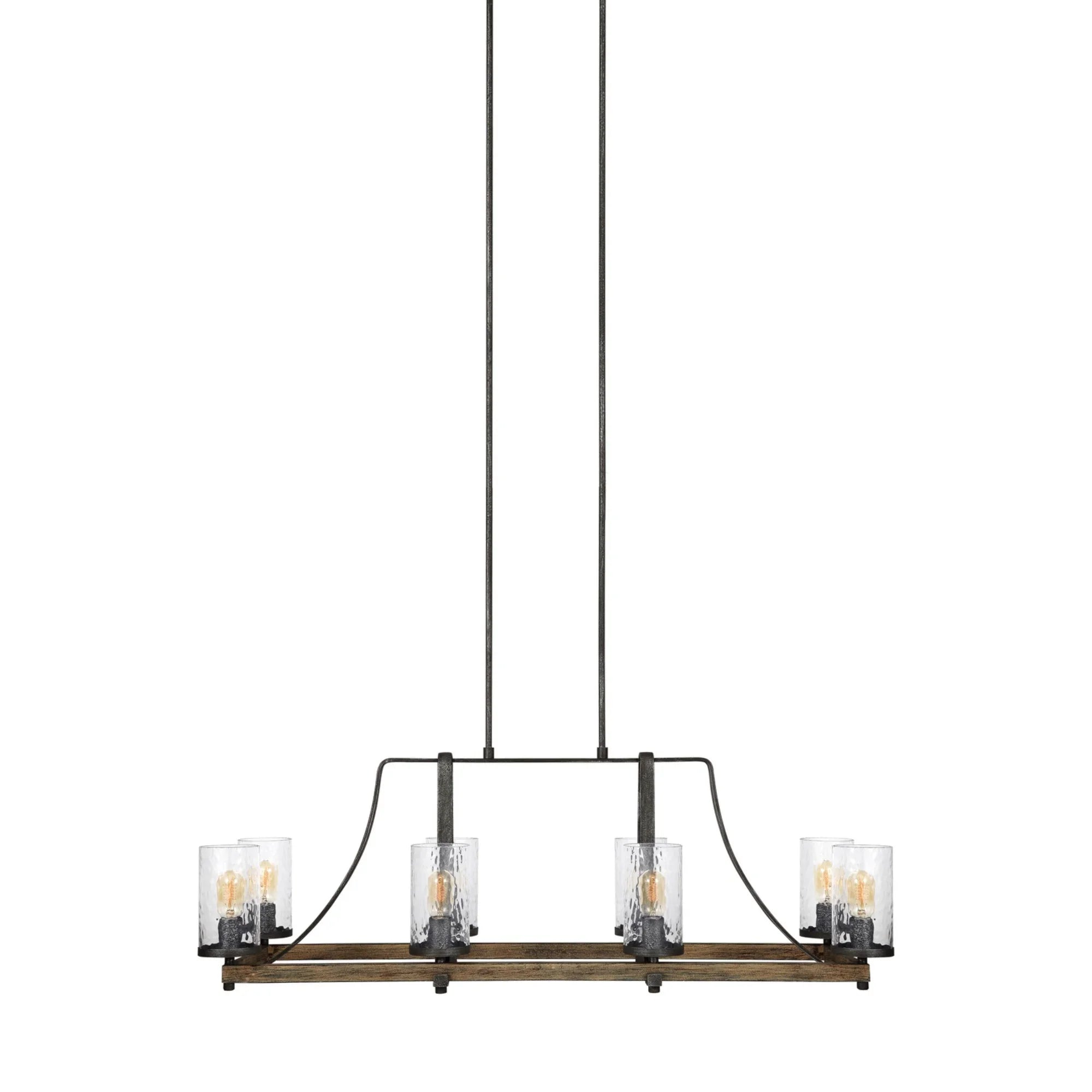 Angelo 46" 8-Light Linear Chandelier, Slate Grey Metal & Wood Finish - Bees Lighting