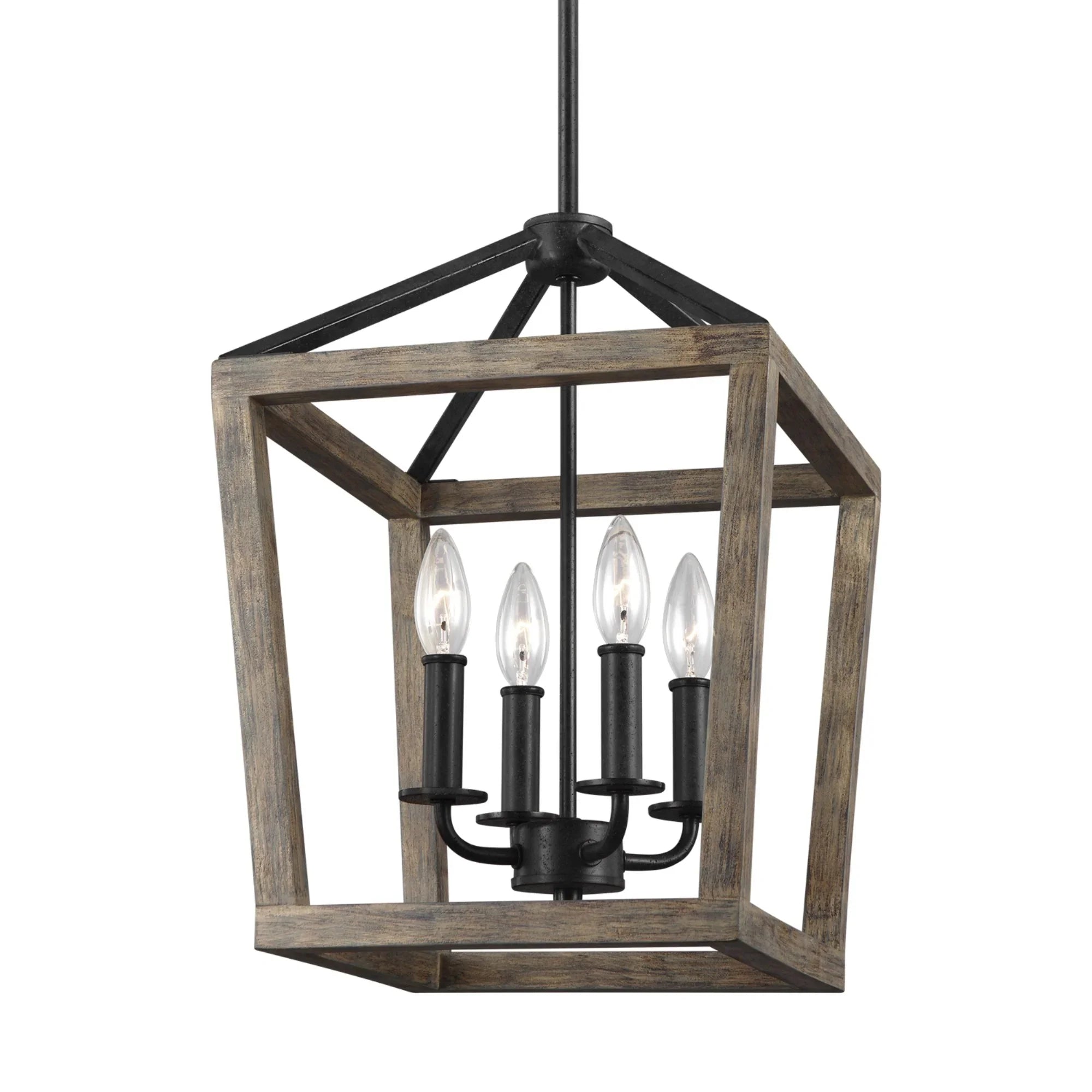 Gannet 17" 4-Light Small Chandeier, Weathered Oak Wood Finish - Bees Lighting