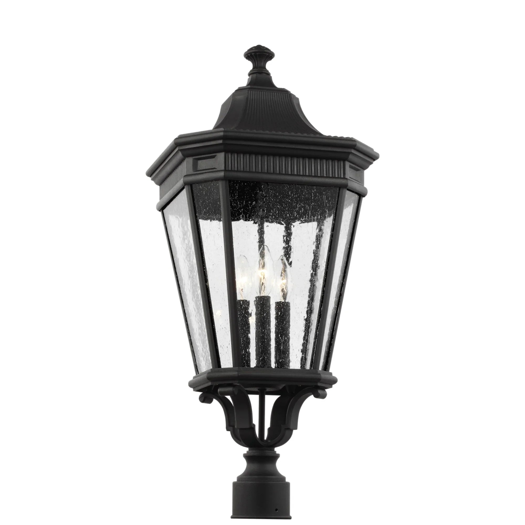 Cotswold Lane 28" 3-Light Large Post Lantern, Black Finish with Clear Seeded Glass - Bees Lighting