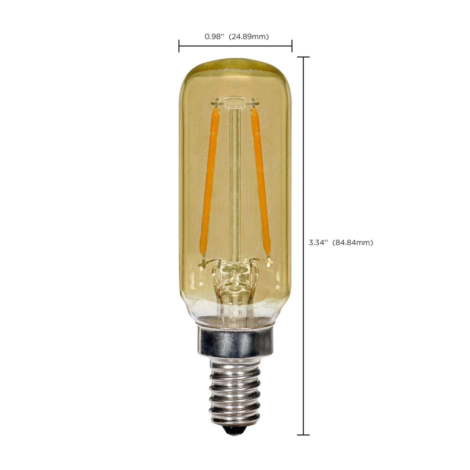 T6 LED Single Tube Bulb, 3 Watts, 150 Lumens, 2000K, E12 Candelabra Base, Amber Finish - Bees Lighting
