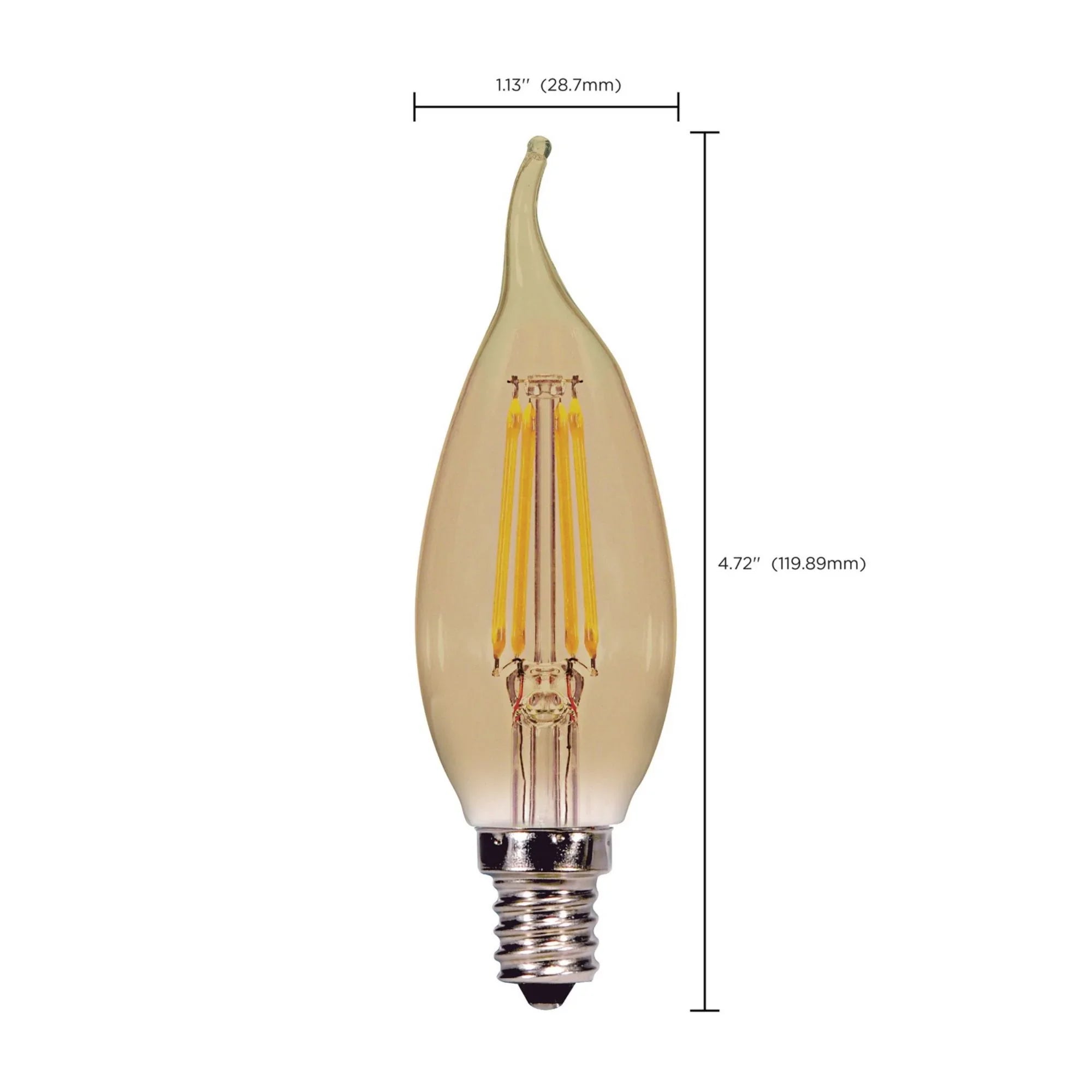 CA11 Filament LED Bulb, 4W, 300lm, 2000K, 40W Equal, E12 Candelabra Base, Amber Finish - Bees Lighting