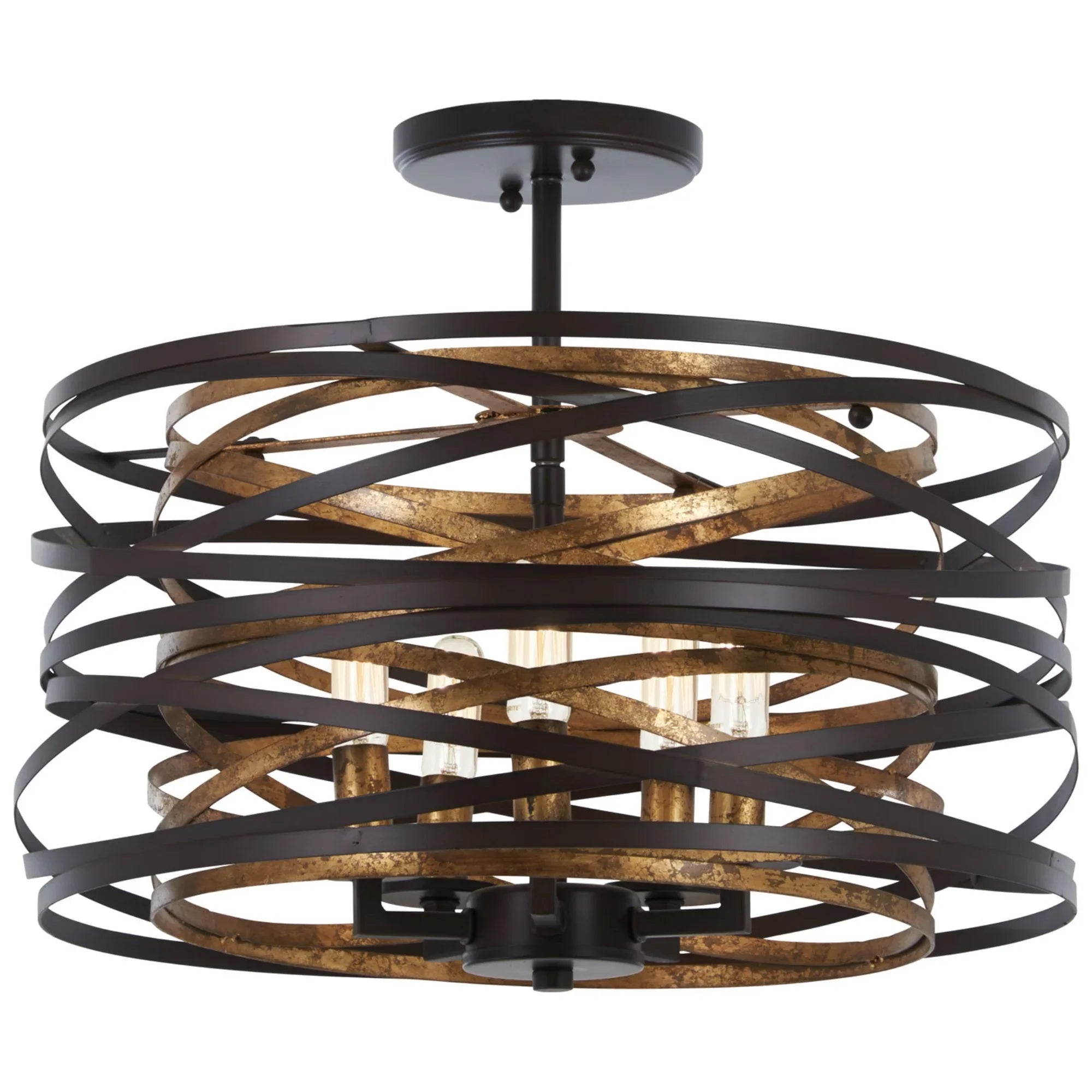 Vortic Flow 16" 5-Light Pendant, Dark Bronze & Mosaic Gold Finish - Bees Lighting