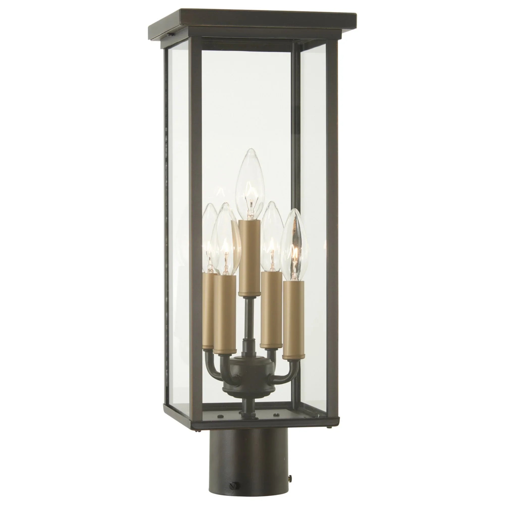 Casway 20" 5-Light Outdoor Post Mount, Oil Rubbed Bronze & Gold Highlights - Bees Lighting