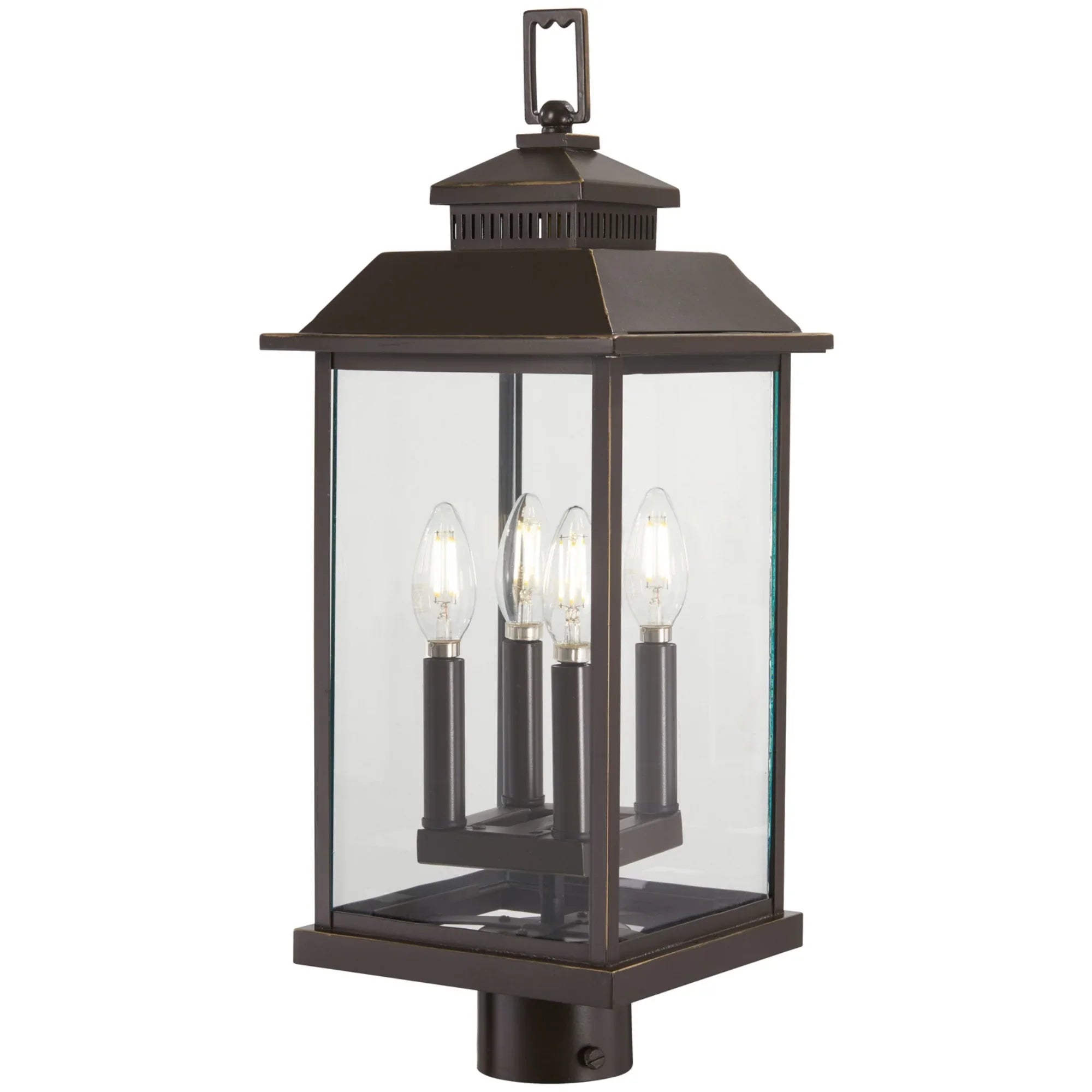 Miner's Loft 23" 4-Light Outdoor Post Mount, Oil Rubbed Bronze & Gold Highlights - Bees Lighting