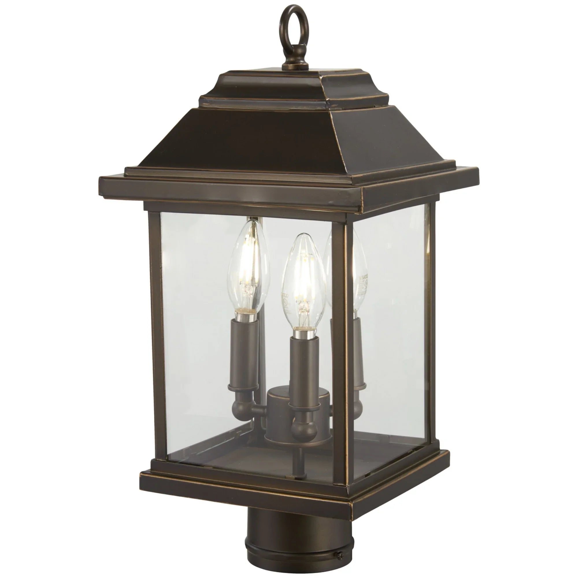 Mariner's Pointe 17" 3-Light Outdoor Post Mount, Oil Rubbed Bronze & Gold Highlights - Bees Lighting