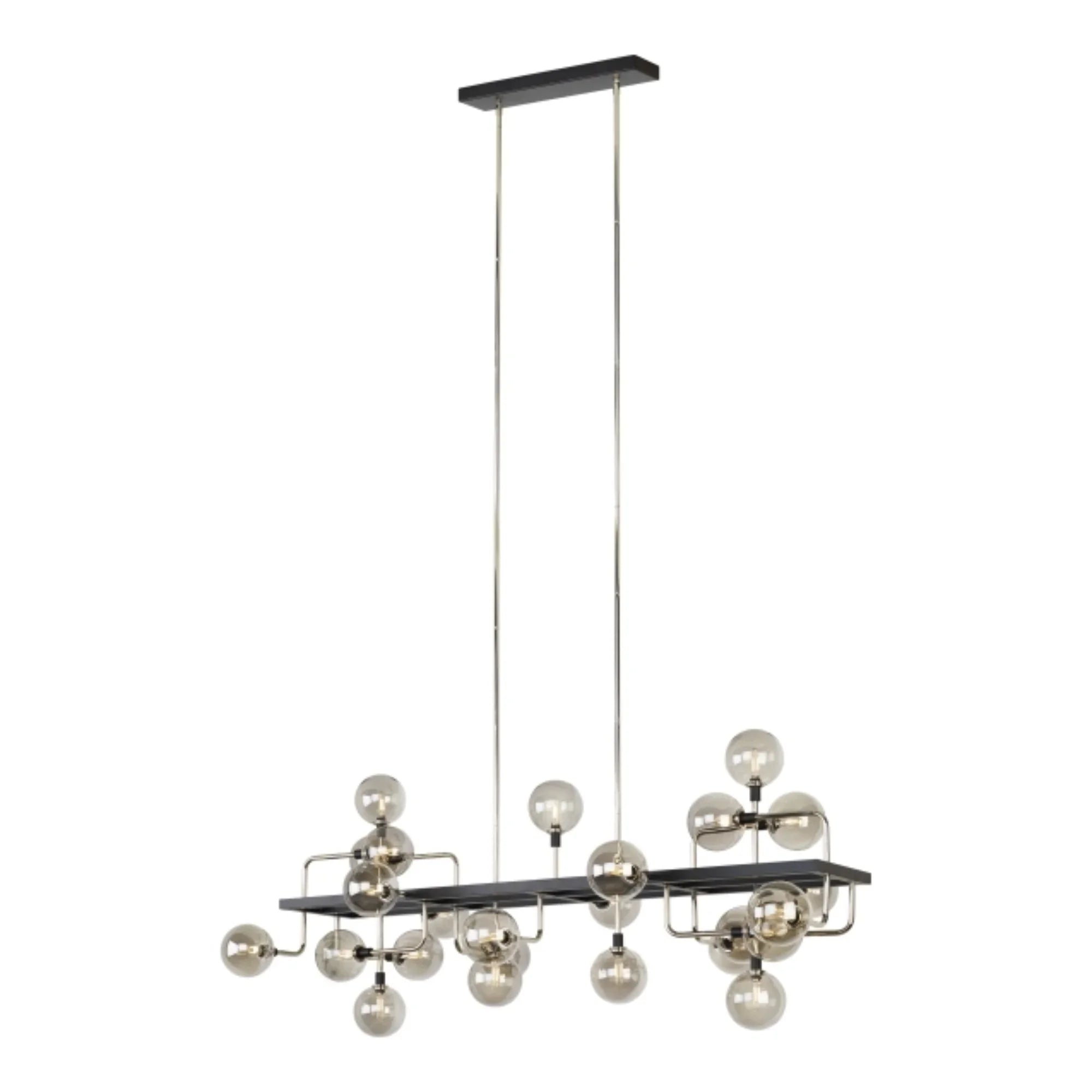 Viaggio 56" 25-Light Linear Chandelier, Smoke & Polished Nickel Finish - Bees Lighting