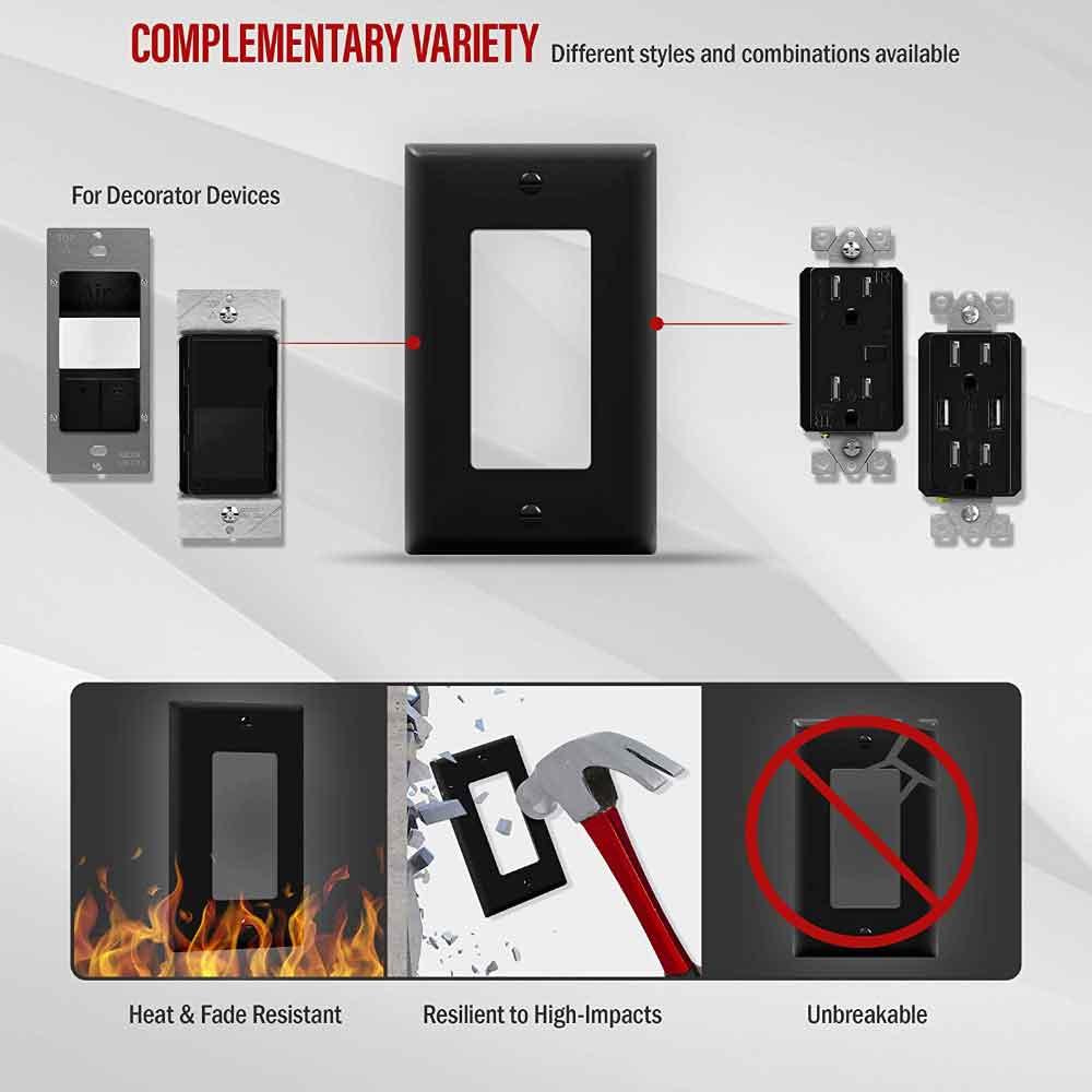 1-Gang Decorator Rocker Wall Plate, Black - Bees Lighting