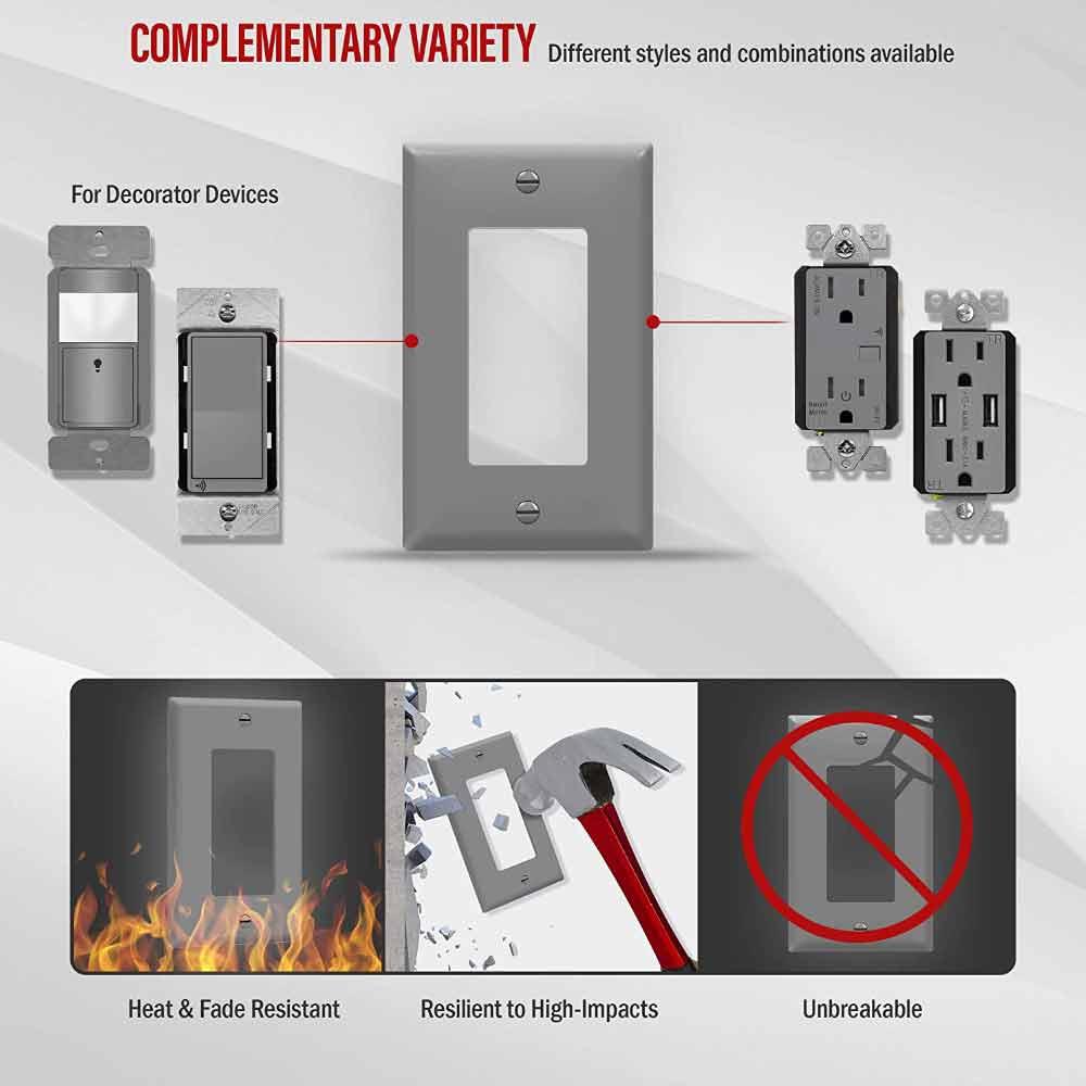 1-Gang Decorator Rocker Wall Plate, Gray - Bees Lighting