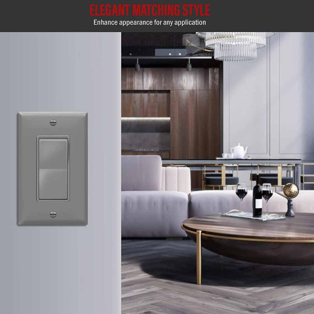 1-Gang Decorator Rocker Wall Plate, Gray - Bees Lighting