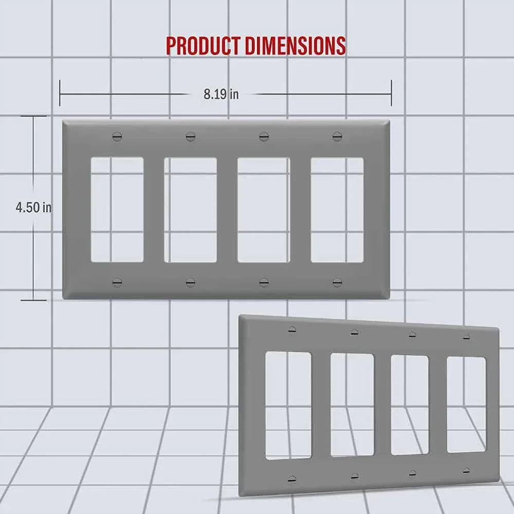 4-Gang Decorator Rocker Wall Plate, Gray - Bees Lighting