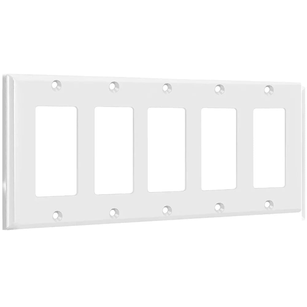 5-Gang Decorator Rocker Wall Plate, White - Bees Lighting